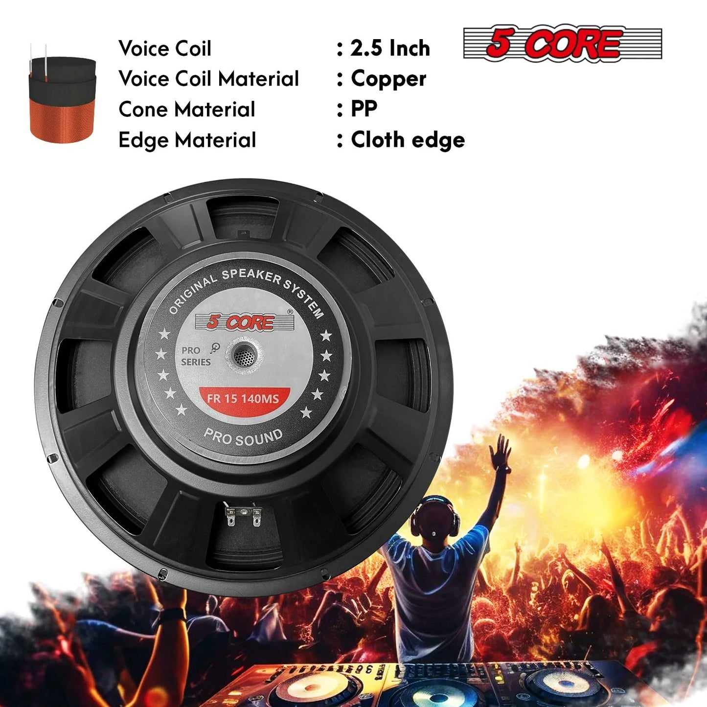 5Core 15 Inch Subwoofer Speaker 2000W Peak 8Ohm Full Range Replacement